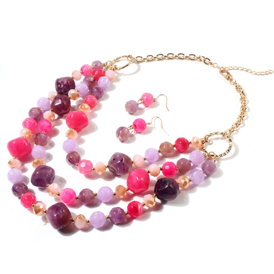 Comercio al por mayor de múltiples capas de plástico aretes collar conjunto de joyas